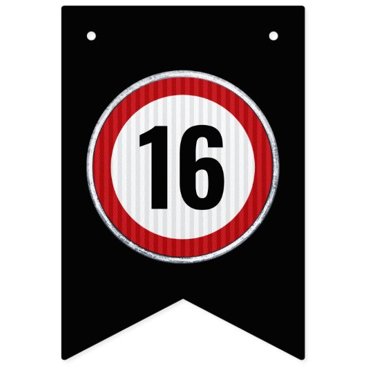 16. Geburtstag Geschwindigkeitsbegrenzung Wimpelkette (Erste Fahne)