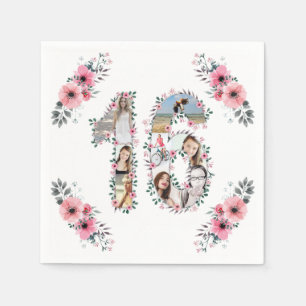 16. Geburtstag Girl Blume Foto Collage White Serviette