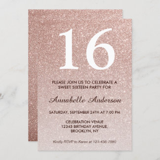 16. Geburtstag Glam Pink Rose Gold Glitzer Ombre Einladung