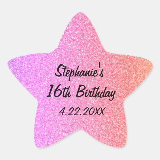 16 . Geburtstag Glittery Pink 16. Geburtstagsparty Stern-Aufkleber (Vorderseite)