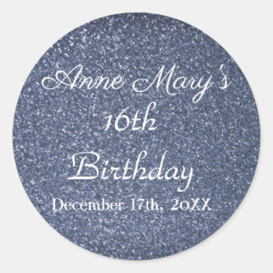 16. Geburtstag Glittery Sparkle Custom Dusty Blue Runder Aufkleber