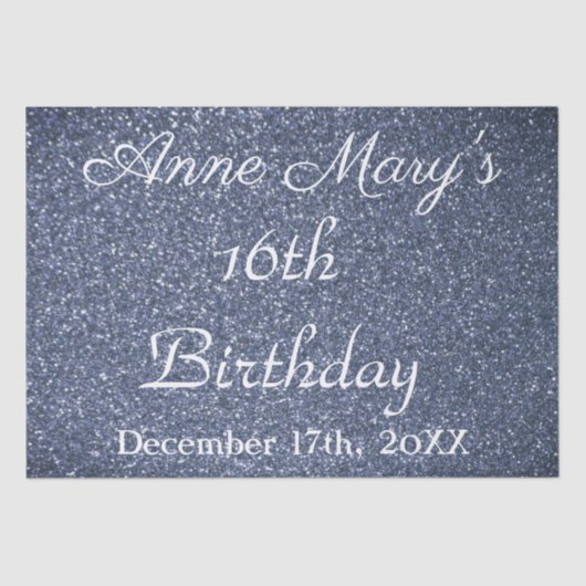 16. Geburtstag Glittery Sparkle Custom Dusty Blue Seidenpapier (Vorderseite)