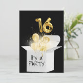 16. Geburtstag Gold Ballons in weißer Box Einladung (Stehend Vorderseite)
