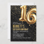 16. Geburtstag Gold Black Einladung (Vorderseite)