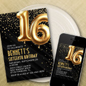 16. Geburtstag Gold Black Einladung