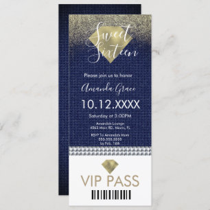 16 . Geburtstag Gold Denim Diamonds Glitzer Einladung