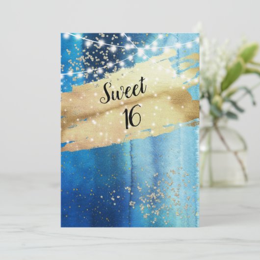 16 . Geburtstag Gold Foil Einladung (Stehend Vorderseite)