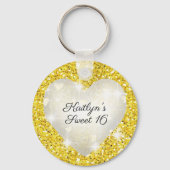 16 . Geburtstag, Gold Glitzer, Herz, Gastgeschenk Schlüsselanhänger (Rückseite)