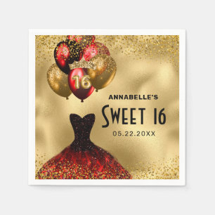 16. Geburtstag Gold Glitzer Rotes Kleid Süß 16 Serviette