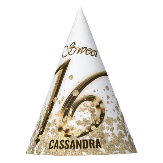 16 . Geburtstag Gold Imitate Fossil Glitzer Partyhütchen (Vorderseite)