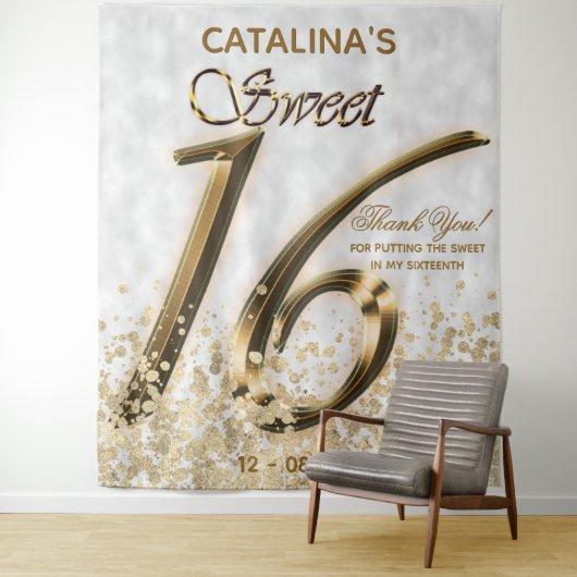 16 . Geburtstag Gold Imitate Fossil Glitzer Wandteppich (Beispiel)