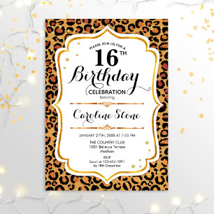 16. Geburtstag - Gold Leopard Print Einladung