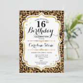 16. Geburtstag - Gold Leopard Print Einladung (Stehend Vorderseite)