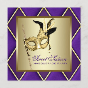 16 . Geburtstag Gold Lila Masquerade Party Einladung