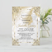 16 . Geburtstag Gold mit Princess Gown Einladung (Stehend Vorderseite)