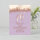 16 . Geburtstag Gold Pressed Glitzer Lavender Folieneinladung (Stehend vorne)