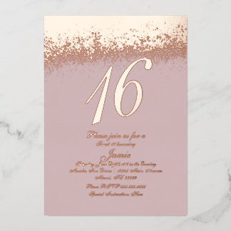 16 . Geburtstag Gold Pressen Glitzer Blush Foil Folieneinladung