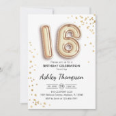 16. Geburtstag - Goldballons Einladung (Vorderseite)