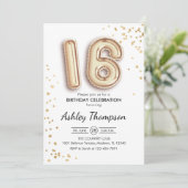 16. Geburtstag - Goldballons Einladung (Stehend Vorderseite)