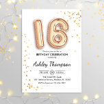 16. Geburtstag - Goldballons Einladung<br><div class="desc">16. Geburtstagsfeier Einladung. Elegantes Design in Imitate Glitzer Gold. Die Einladungskarte verfügt über die Goldnummer 16 Ballons und den Script-Schriftart. Ideal für eine stilvolle Feier. Nachricht,  wenn du ein Alter brauchst.</div>