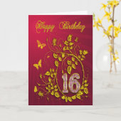 16. Geburtstag goldene Schmetterlinge Karte (Gelbe Blume)