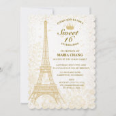 16 . Geburtstag: Goldener Eiffelturm und floraler  Einladung (Vorderseite)