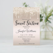 16 . Geburtstag Goldtropfen Glitzer Champagner Einladung (Stehend Vorderseite)