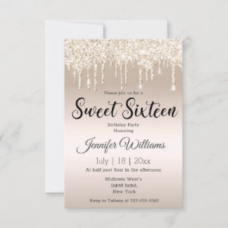 16 . Geburtstag Goldtropfen Glitzer Champagner Einladung