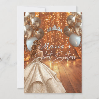 16 . Geburtstag Gown Gold Sparkle Balloons Crown Einladung