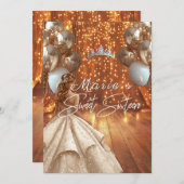 16 . Geburtstag Gown Gold Sparkle Balloons Crown Einladung (Vorne/Hinten)