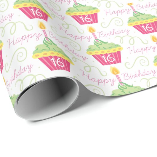 16. Geburtstag Grafischer Cupcake Geschenkpapier (Rolleneckpunkt)