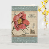 16 . Geburtstag Happy Birthday. Vintage Blumenkuns Karte (Gelbe Blume)