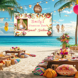 16 . Geburtstag Hawaiian Luau Tropische Blume Banner