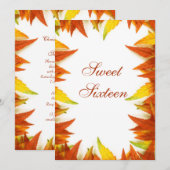 16 . Geburtstag Herbst/Herbstlaub Doppelseite Einladung (Vorne/Hinten)