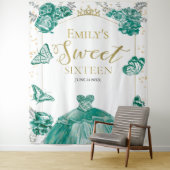 16 . Geburtstag Hintergrund Butterfly Green Dress Wandteppich (Beispiel)