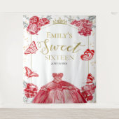 16 . Geburtstag Hintergrund Butterfly Rotes Kleid Wandteppich (Vorderseite)