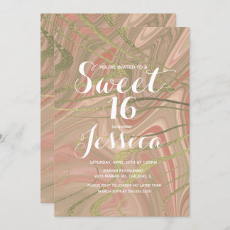 16. Geburtstag | Imitate aus flüssigem Marmor Gold Einladung