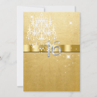 16 . Geburtstag, Imitate Glitzer, Gold, Weiß, kund Einladung