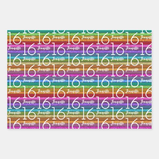 16. Geburtstag Individuelle Name Geschenkpapier Set (Vorderseite)