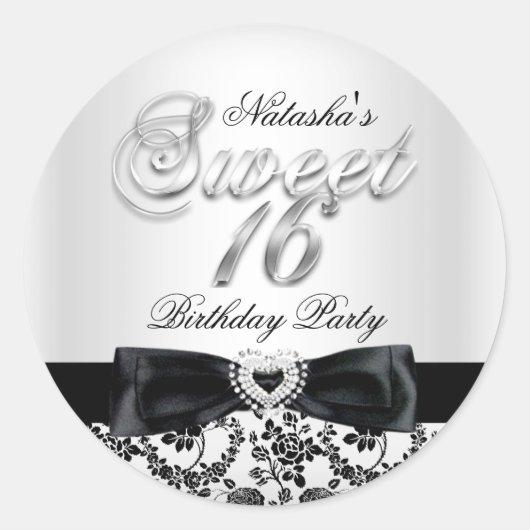 16 . Geburtstag Jewel Bow & Lace Silver Sticker (Vorderseite)