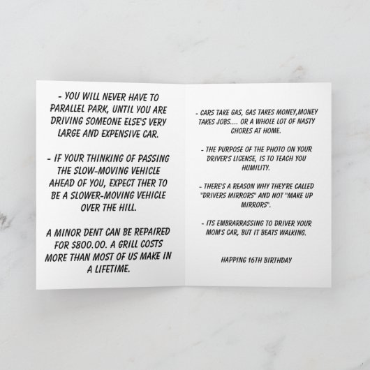 16. Geburtstag Karte (Innenseite)