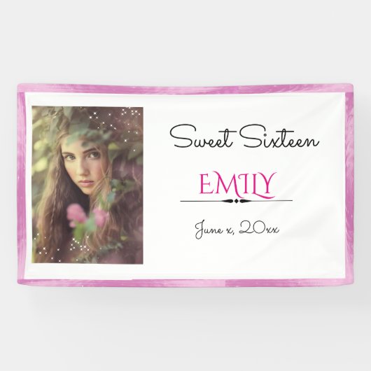 16 . Geburtstag, kundenspezifisches Foto, Rosa und Banner (Horizontal)