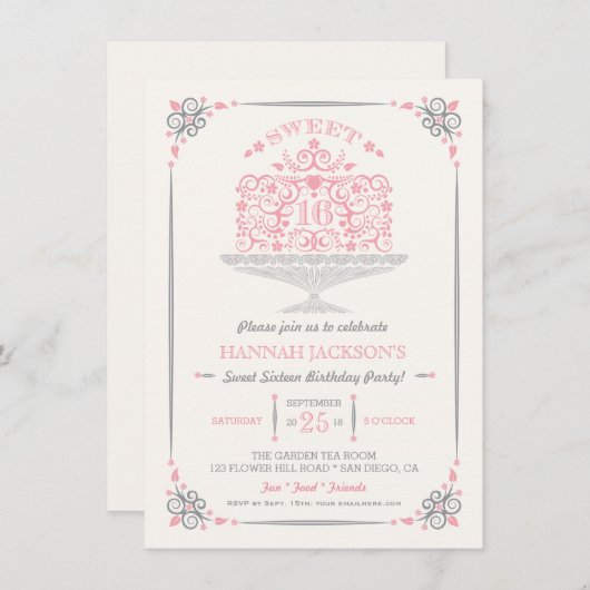 16 . Geburtstag Lacy Birthday Cake Einladung (Vorne/Hinten)