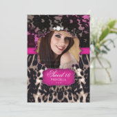 16 . Geburtstag Leopard Lace Einladung Pink Brown (Stehend Vorderseite)