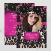 16 . Geburtstag Leopard Lace Einladung Pink Brown (Vorne/Hinten)