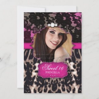 16 . Geburtstag Leopard Lace Einladung Pink Brown
