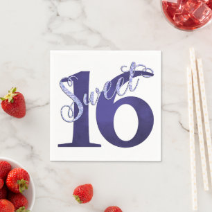 16. Geburtstag Lila Aquarellgrunge und Glitzer Serviette
