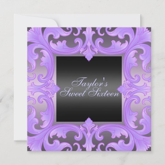 16 . Geburtstag Lila Damask Design Geburtstag Einl Einladung (Vorderseite)