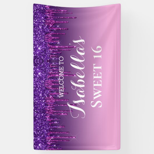 16. Geburtstag | LILA GLITZER Banner (Vertikal)