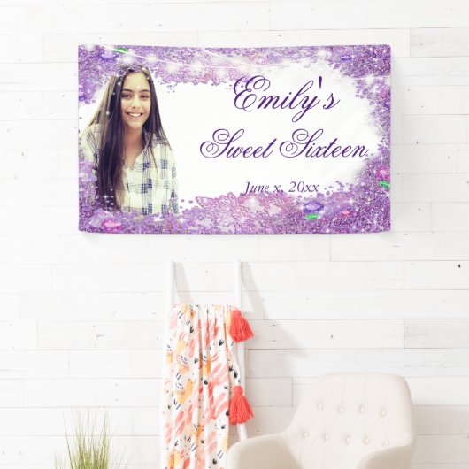 16 . Geburtstag Lila Glitzer, Funkellichter Banner (Insitu)